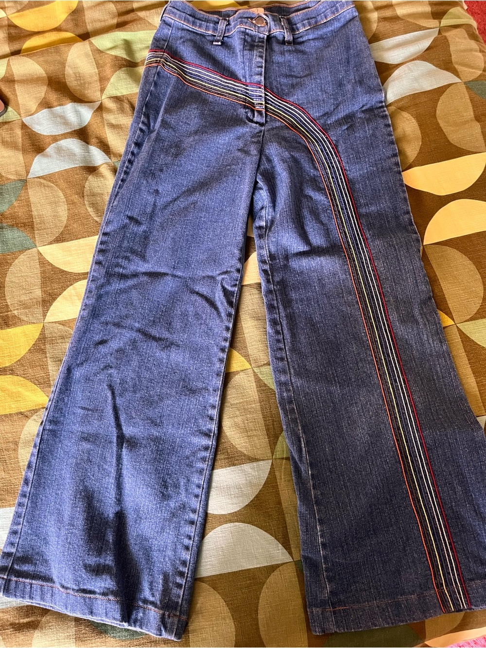 ModCloth Fervour rainbow retro bell-bottom 70s jeans size 29/9 fits 30 6 8 VGUC